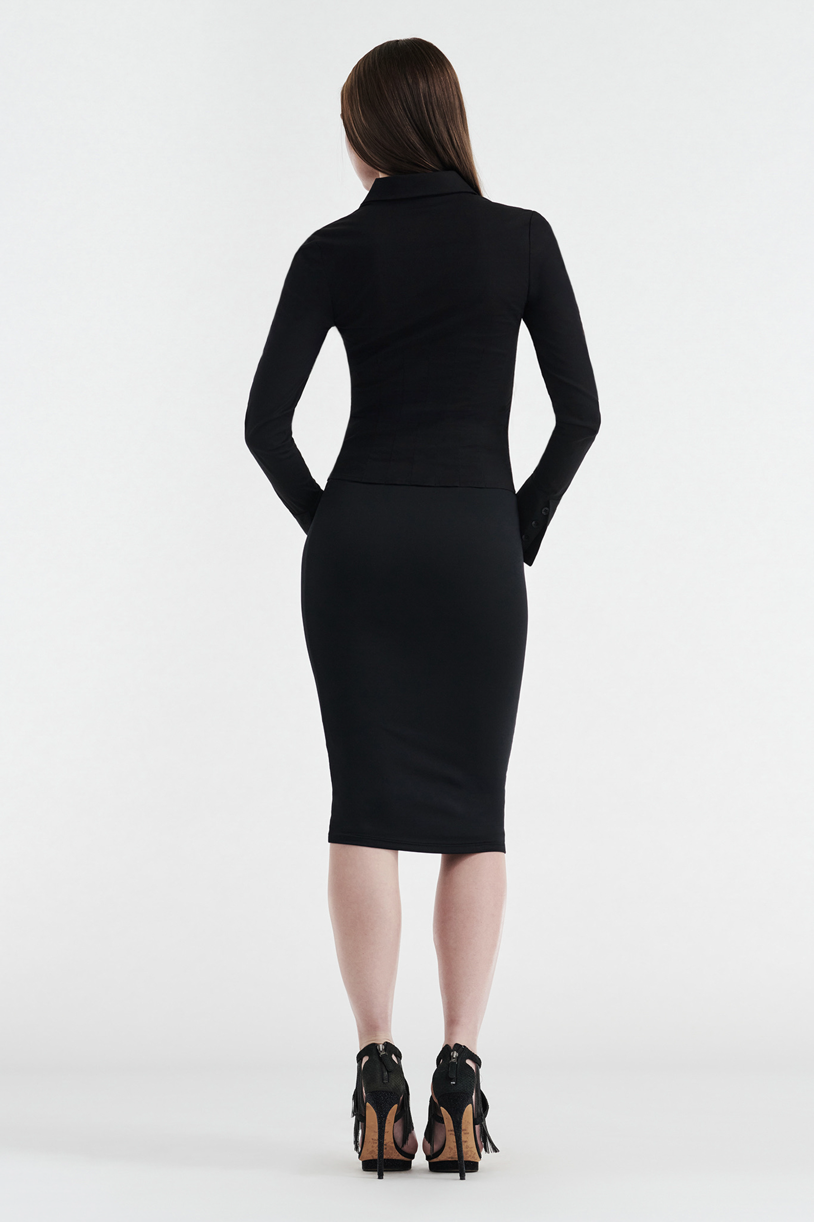 GISELLE STRETCH MIDI TUBE SKIRT - BLACK