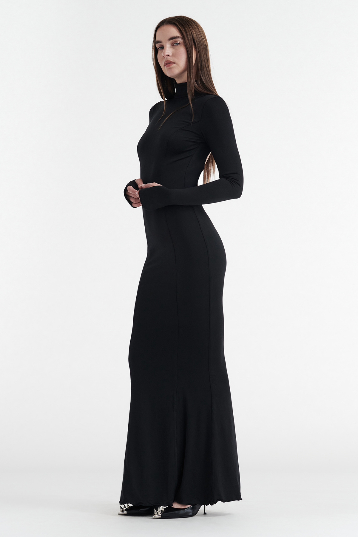 AUDREY TURTLENECK LONG SLEEVE MAXI DRESS - BLACK