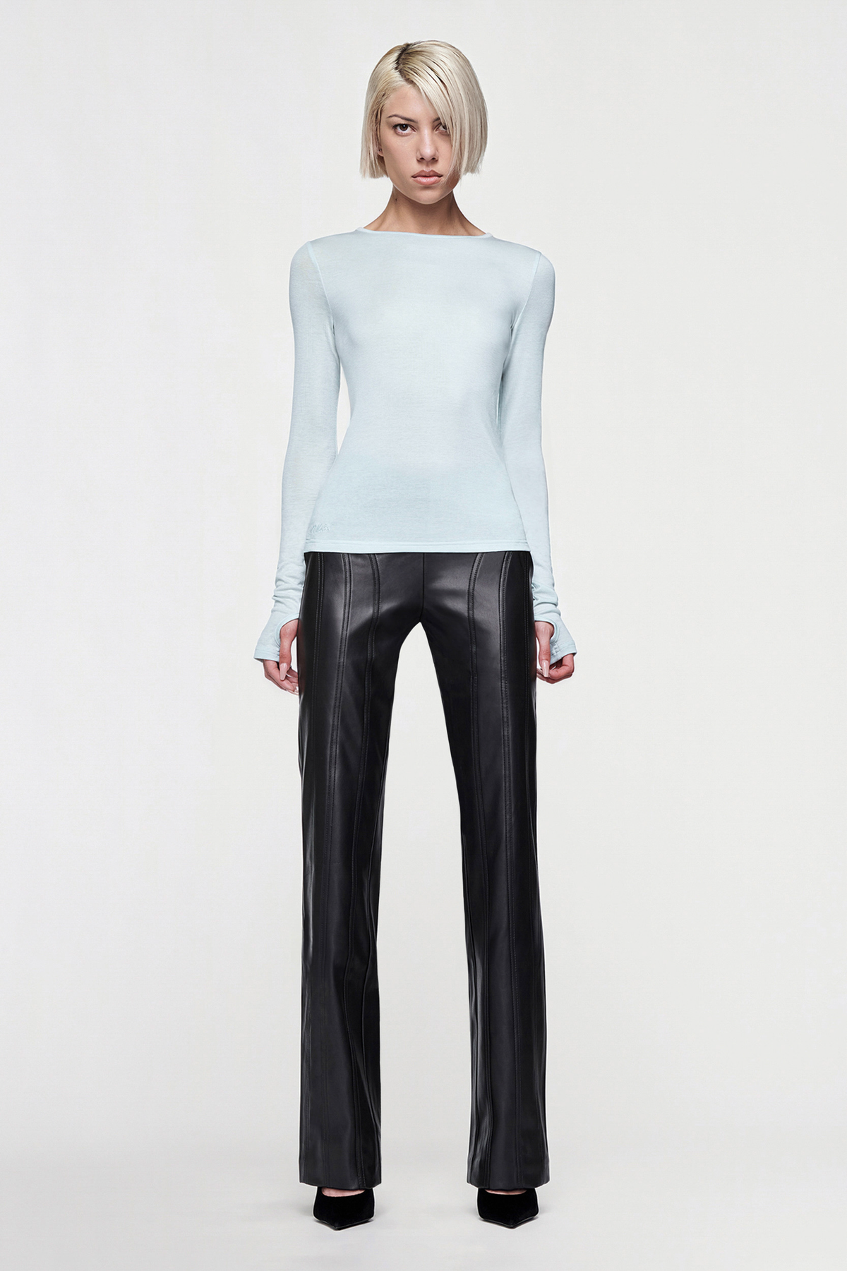 CLAUDIA LONG SLEEVE BASIC TOP - EGGSHELL BLUE