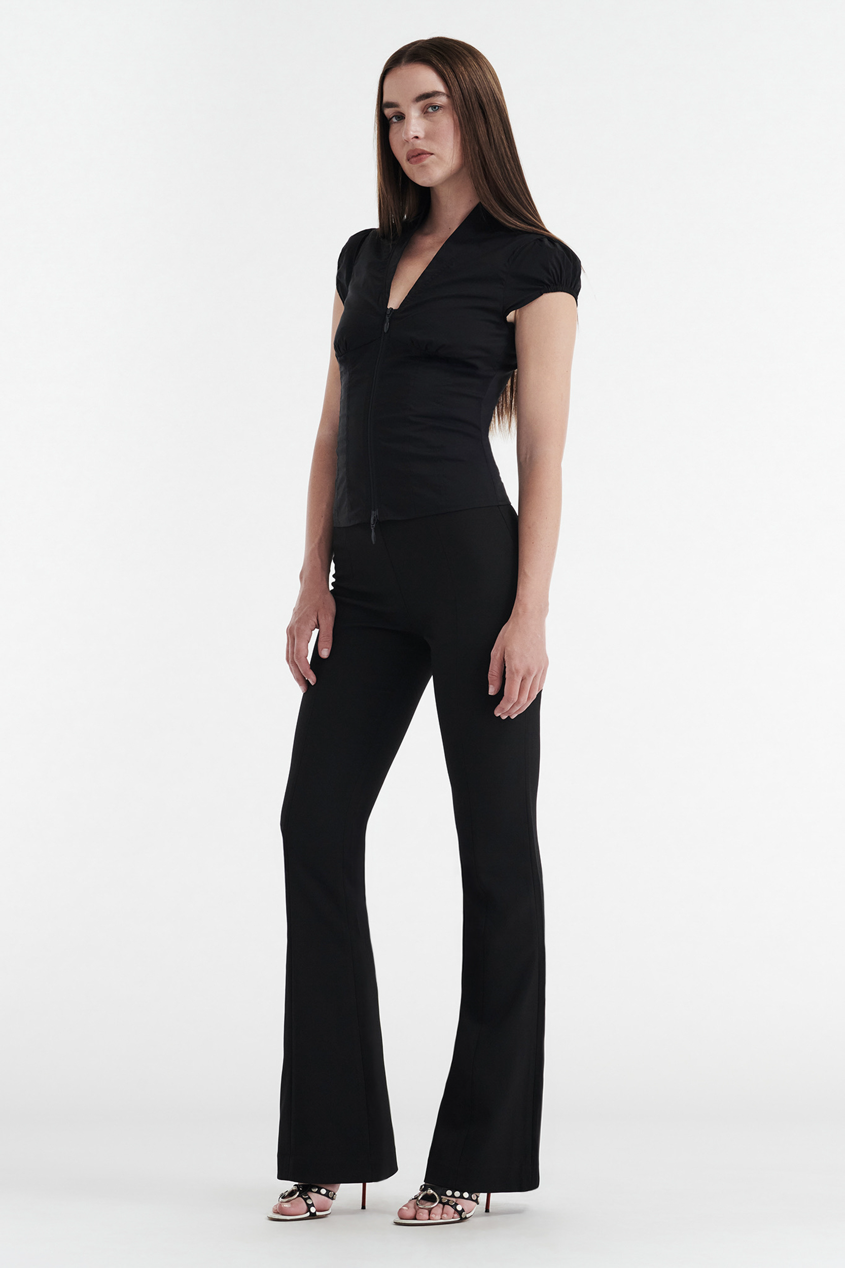 COLETTE PANELLED PUFF SLEEVE TOP - BLACK
