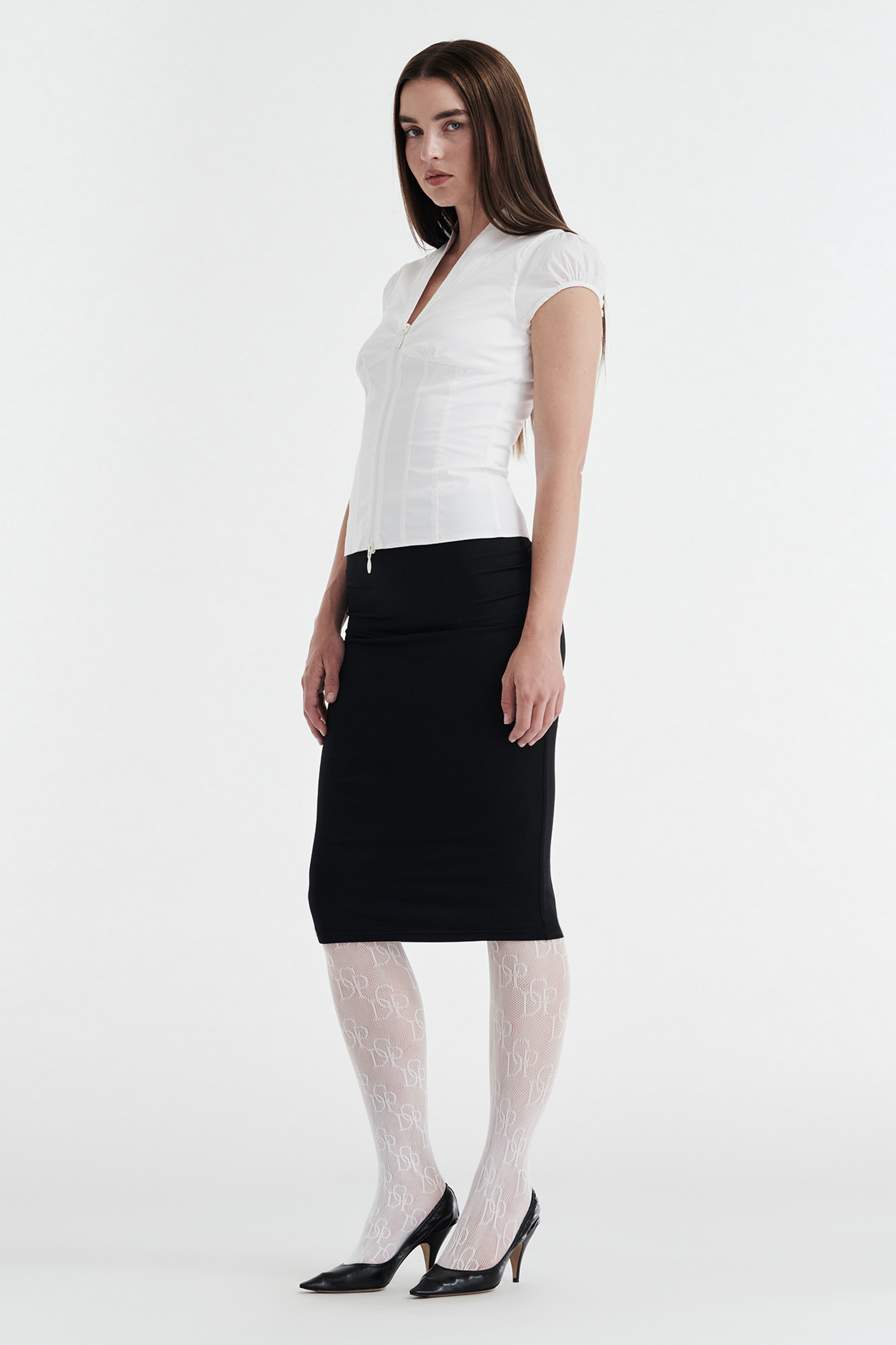COLETTE PANELLED PUFF SLEEVE TOP - WHITE