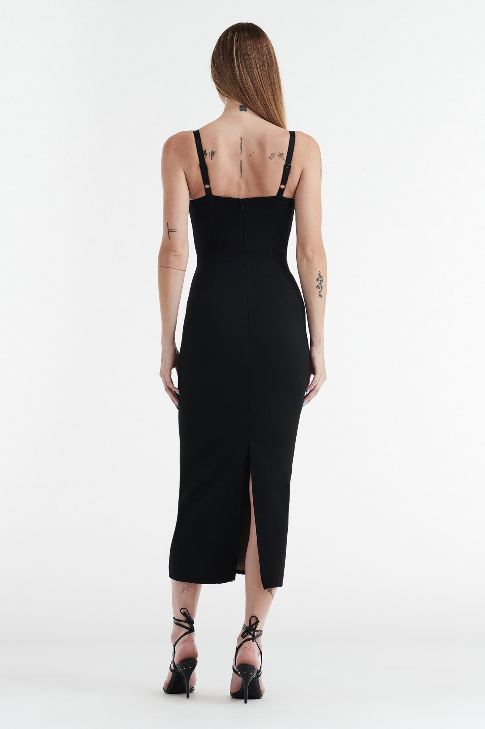 MARGOT TWO PIECE FITTED LACE MIDI DRESS - BLACK