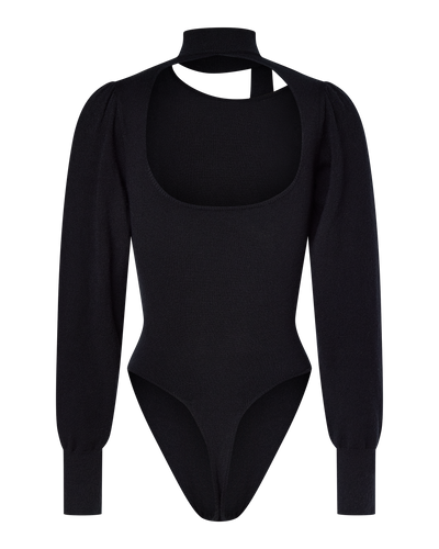 VIVIENNE LONG SLEEVE KNIT BODYSUIT - BLACK