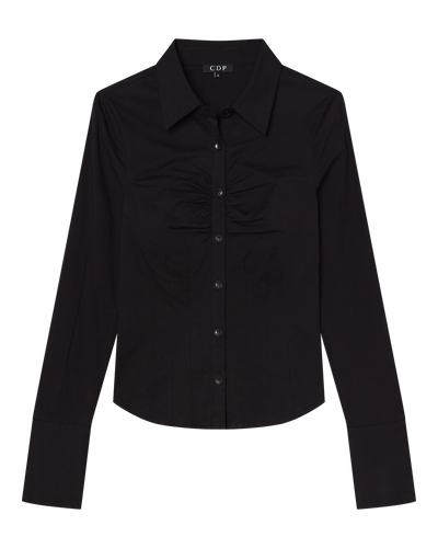 ZOE LONG SLEEVE COTTON BUTTON UP SHIRT - BLACK