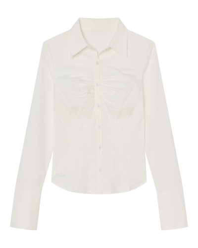 ZOE LONG SLEEVE COTTON BUTTON UP SHIRT - WHITE