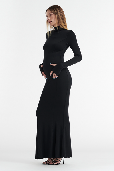 AUDREY TURTLENECK LONG SLEEVE MAXI DRESS - BLACK