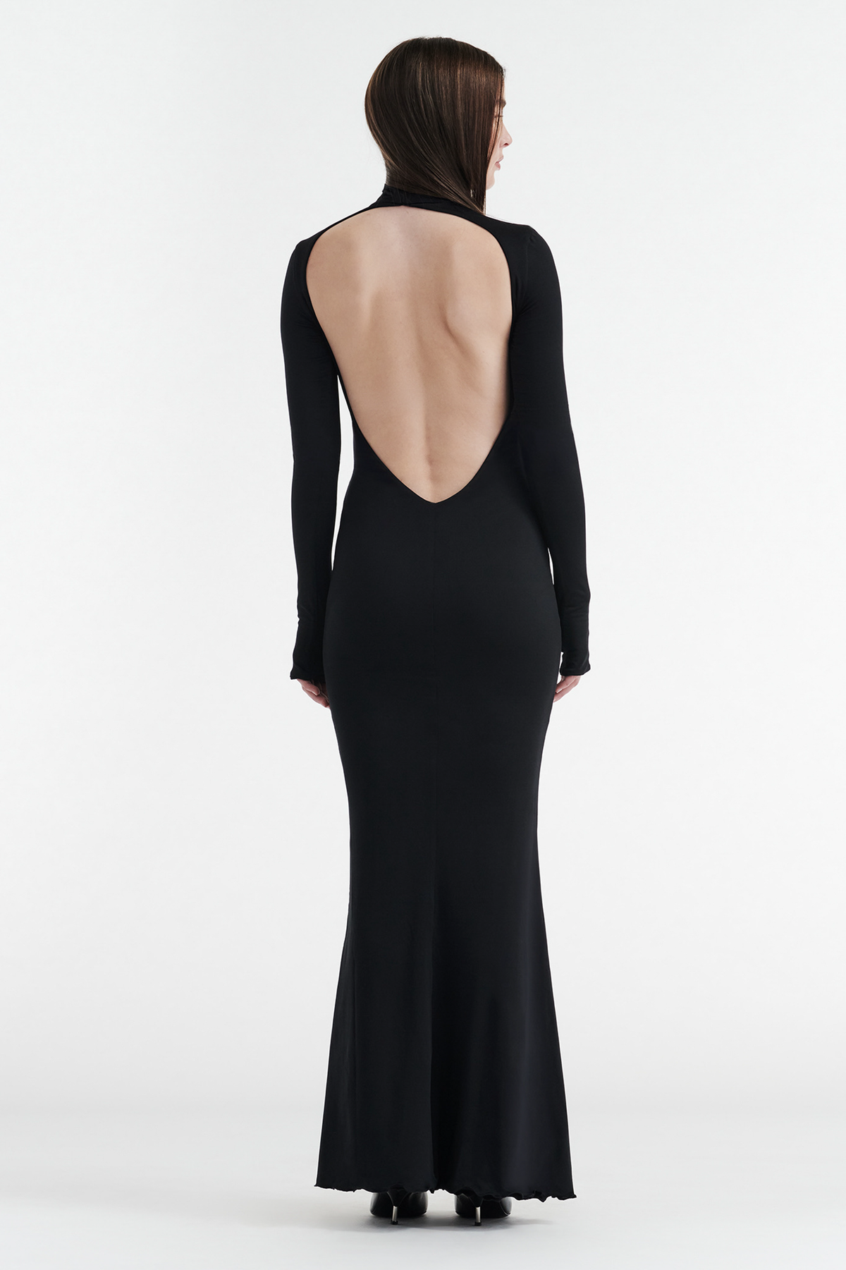 AUDREY TURTLENECK LONG SLEEVE MAXI DRESS - BLACK